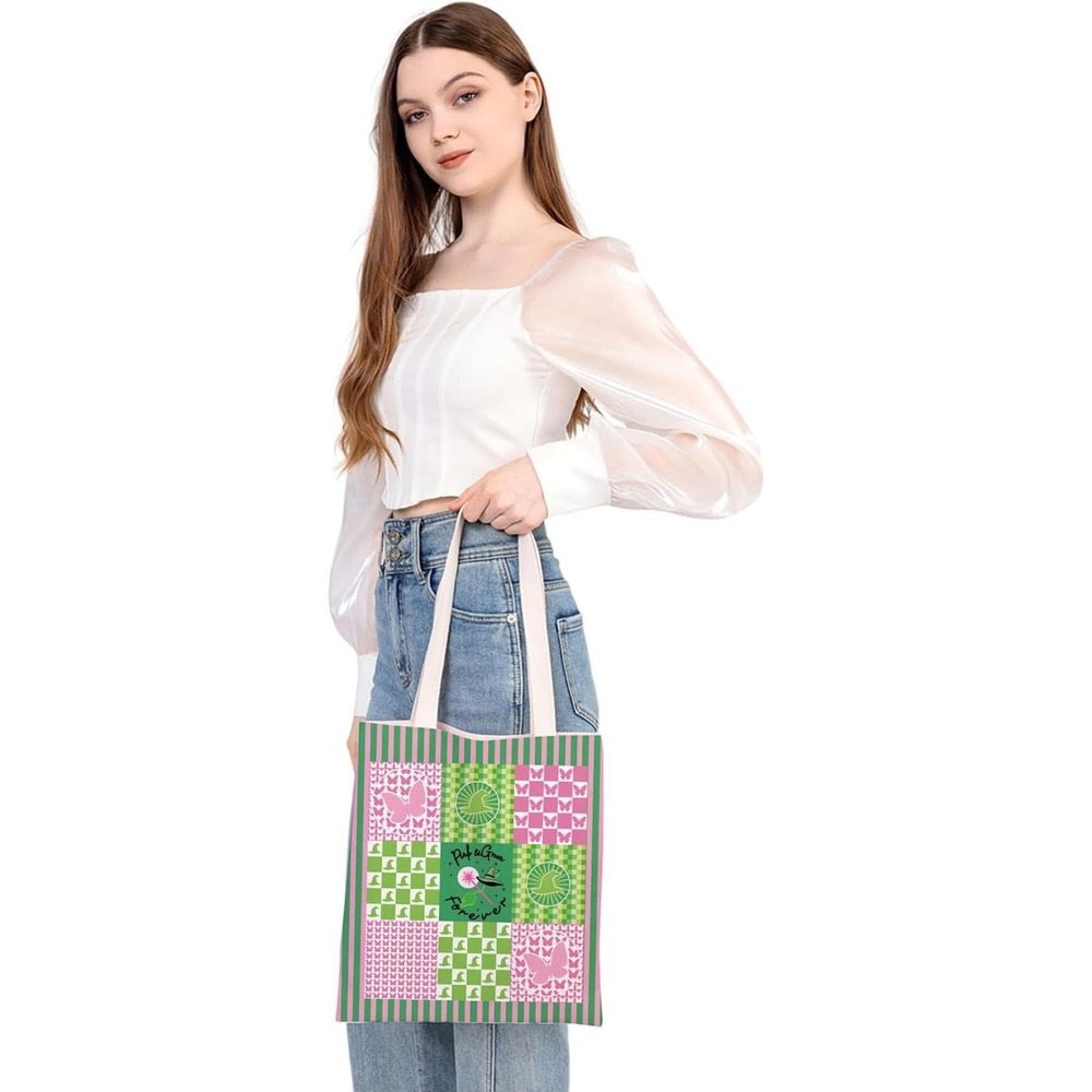 Wicked Witch Pink & Green Patchwork Tote Bag Canvas Shopping Bag MEIKIUP‎